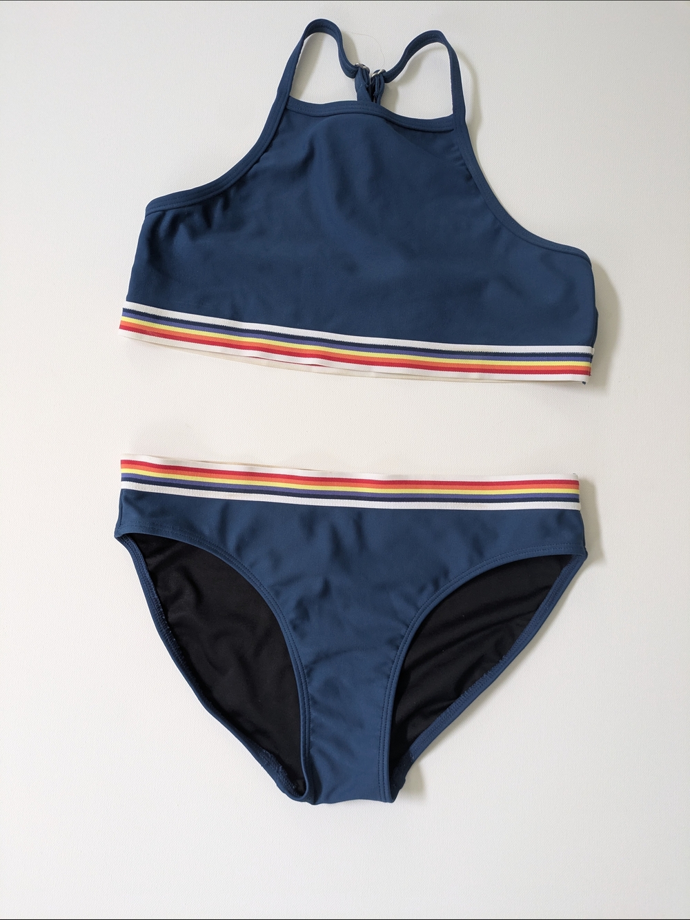 Zella Striped Active Bottoms - Navy Trim with Rainbow Stripes